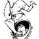 Black and white picture of Earthworm Jim's Head