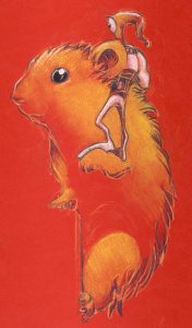 Earthworm Jim on Hamster - colour pastel pencils